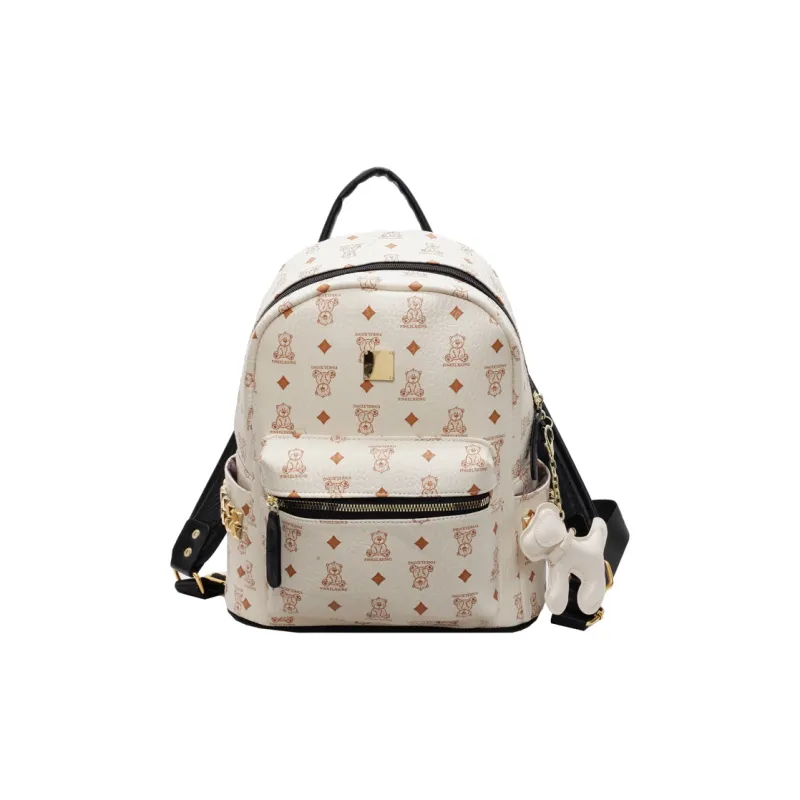 HCXK PU Backpack Women's Black/Ecru/Dark Brown/Pink-6