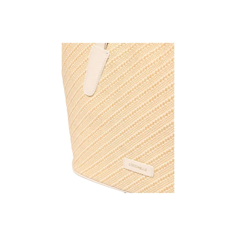 COCCINELLE Raffia Tote Bag, Shopping Bag, Shoulder Bag, Handbag Women's Beige-2