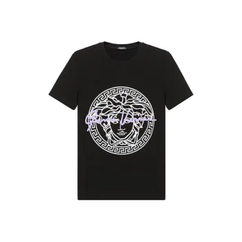 VERSACE SS21 Crew Neck Slim Fit Straight Short Sleeved T Shirt Women's Black