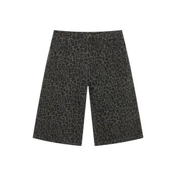 Mmlg Denim Shorts Unisex Gray Leopard Print