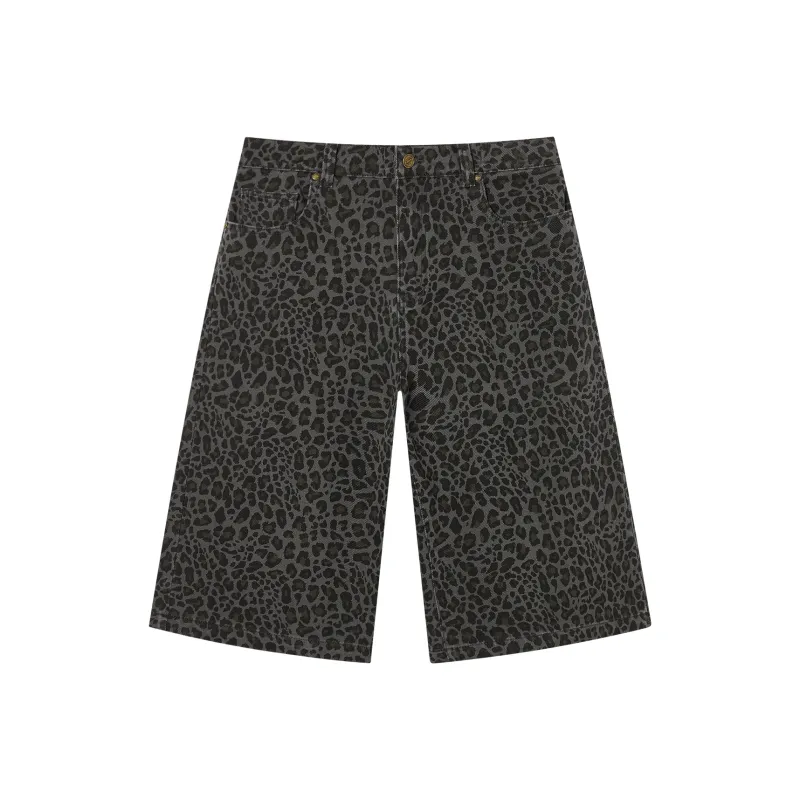 Mmlg Denim Shorts Unisex Gray Leopard Print-0