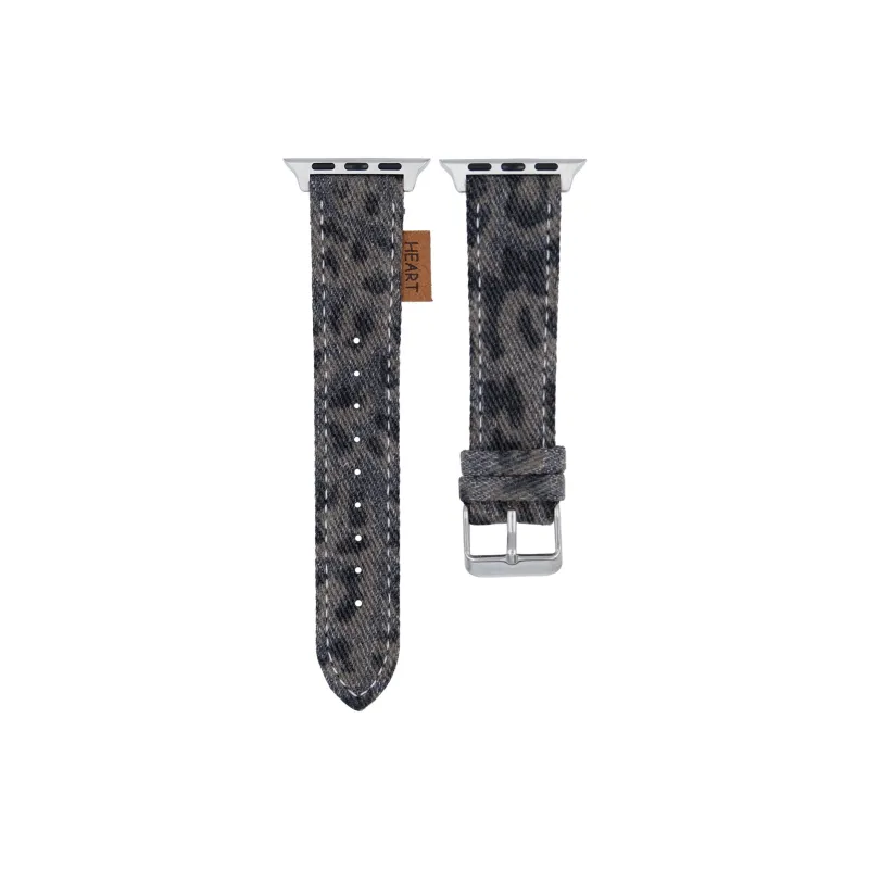 Antey Watch Band Apple Compatibility Denim Vintage Leopard Print Material-0