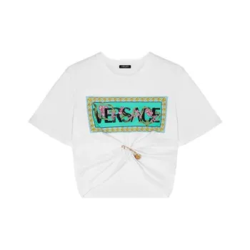 VERSACE Art Deco Flowers T Shirt 'White/Multicolor'
