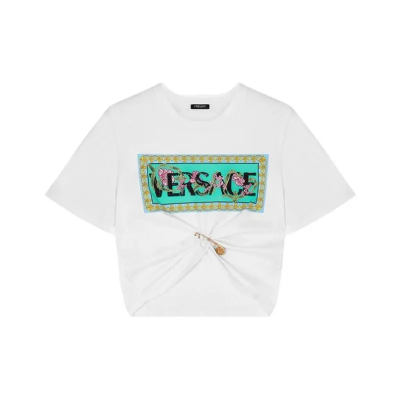 VERSACE Art Deco Flowers T Shirt 'White/Multicolor'-0