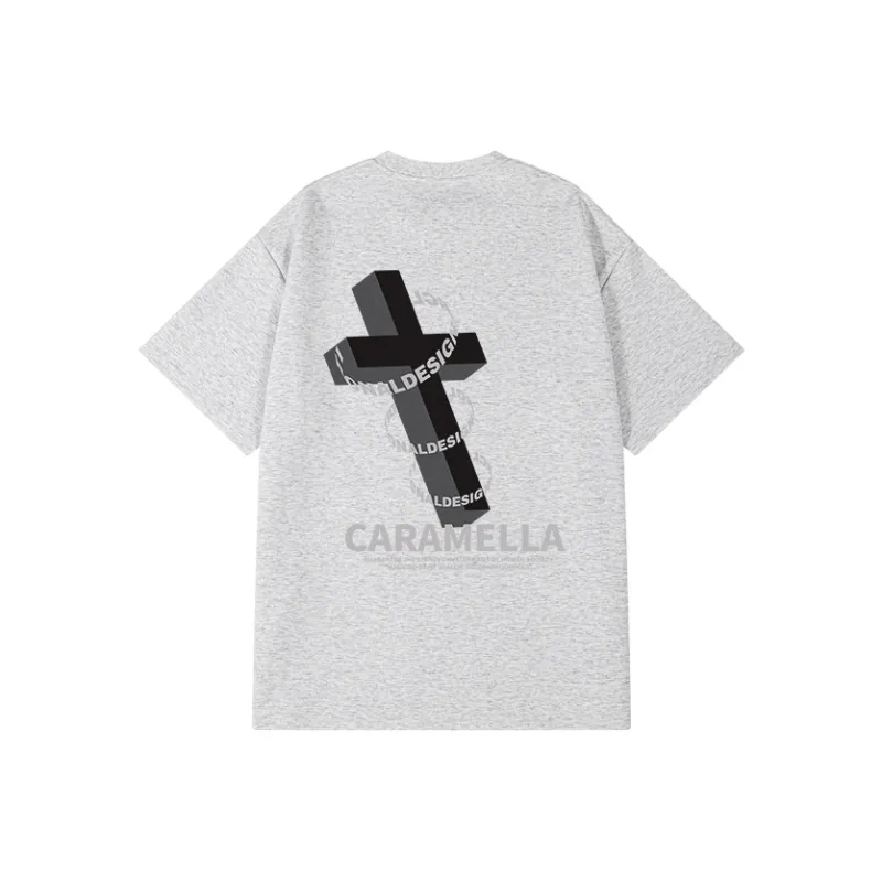 Caramella Drop Shoulder Sleeve T Shirt Unisex White Heather Gray-0