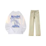White Long-Sleeved Shirt+Yellow Mud Jeans