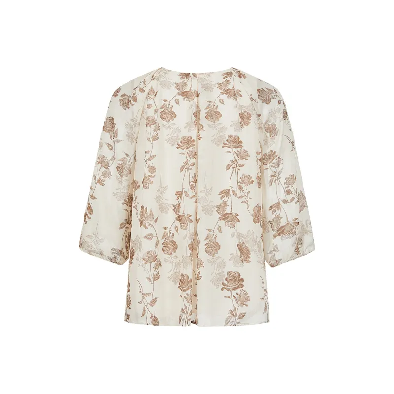 JZ. ANNAKRO Chiffon Shirt Women's Floral Apricot-1