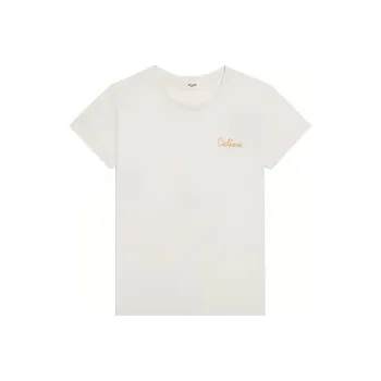 CELINE Cotton Logo Embroidery Short Sleeved Shirt T Shirt Women's Ecru