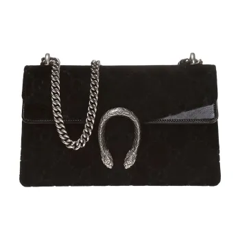 GUCCI Dionysus Suede Patchwork Suede Patchwork Velvet Shoulder Bag Crossbody Bag Small Size Women's Black