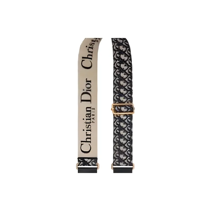DIOR Embroidery With Calfskin Bag Strap Women's Beige/Black-3