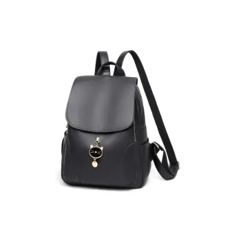 PESASRIE Cow Leather Backpack Women's Black