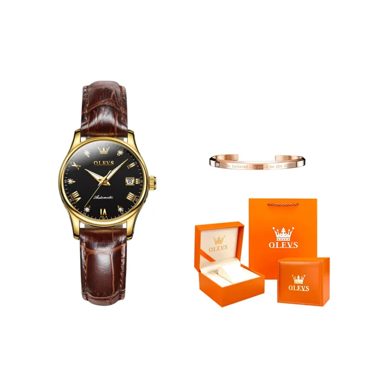 OLEVS Automatic Mechanical Movement Leather Strap Watch Women's Watch White Dial-10