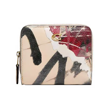COACH MINT+SERF Collaboration Billfold Wallet Glossy Pebbled Leather Card Holder Wallet Women's Graffiti White