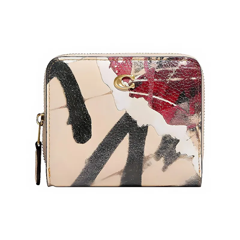 COACH MINT+SERF Collaboration Billfold Wallet Glossy Pebbled Leather Card Holder Wallet Women's Graffiti White-0