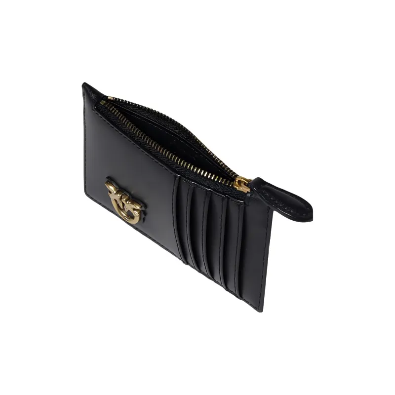 PINKO Calfskin Silk Card Holder, Wallet Women's Black-1