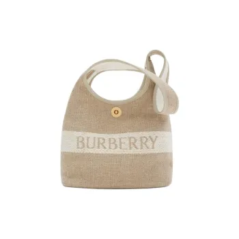 Burberry Linen Shoulder Bag Small Size Women's Natural
