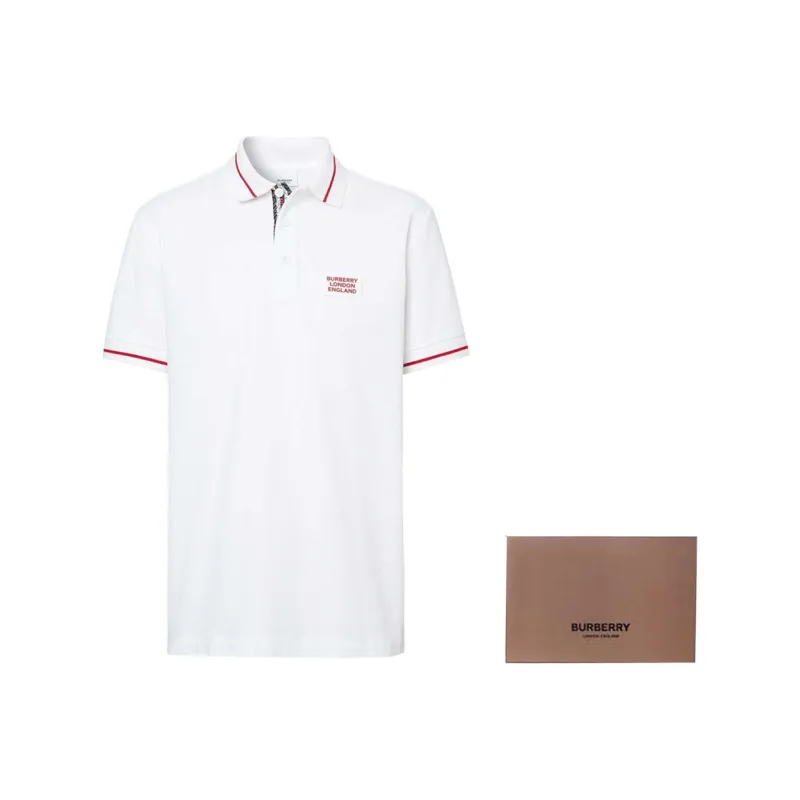 Burberry Men Logo Embroidered Short Sleeve Polo Shirt White-2