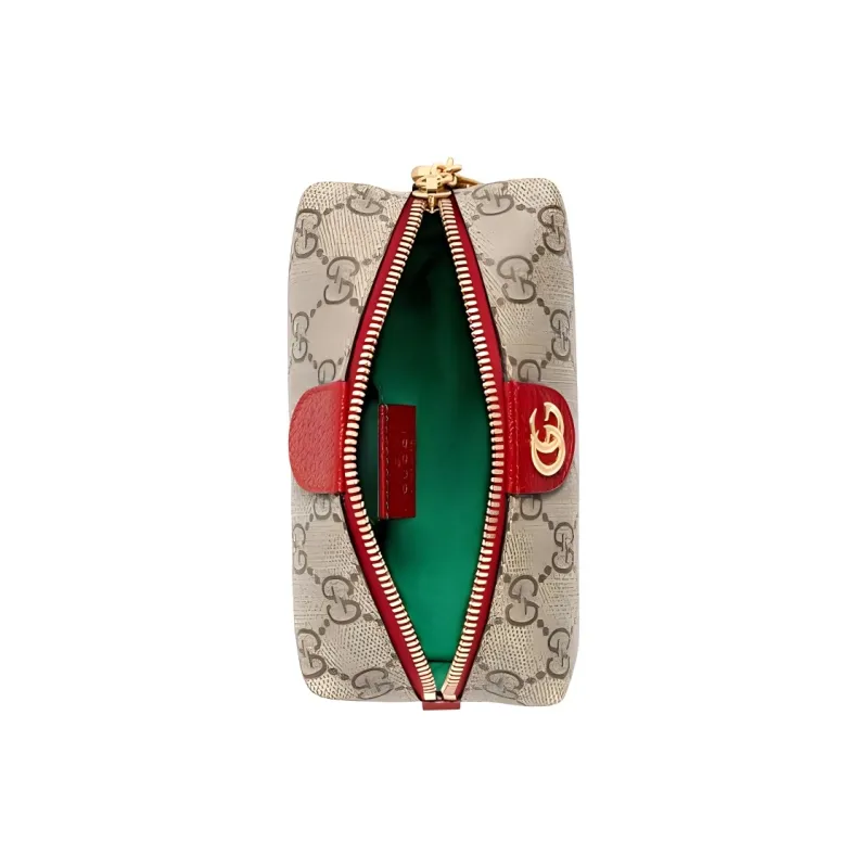 GUCCI Ophidia Canvas With Leather Clutch, Makeup Bag, Toiletry Bag Small Size Women's Furong Red-3
