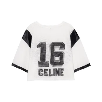 CELINE SS23 Cropped CELINE 16 T shirt In Jersey Mesh White