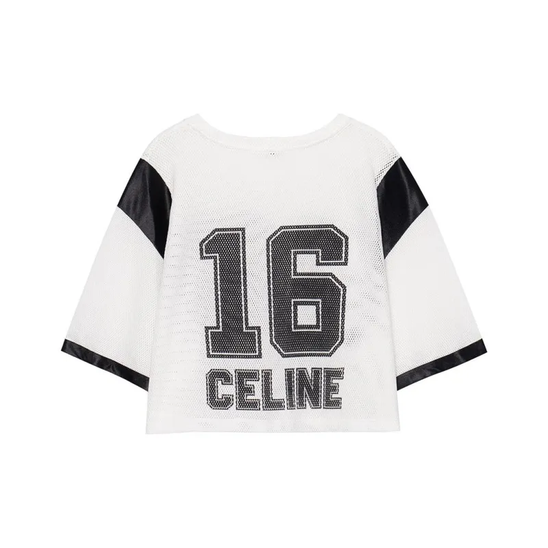 CELINE SS23 Cropped CELINE 16 T-shirt In Jersey Mesh White-0