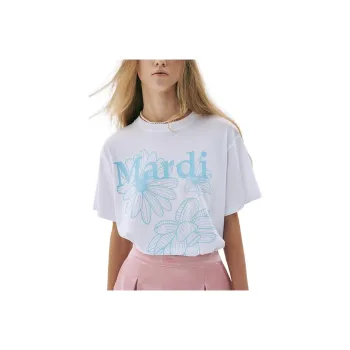 MARDI MERCREDI Three Flowers Collection SS25 T Shirt Women's White/Sky Blue Korean Style