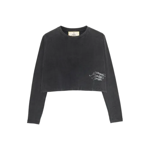 Ed Hardy Straight Long Sleeved T Shirt Women's Plain Pure Gray