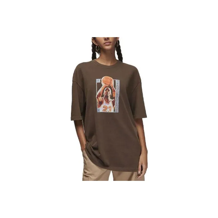 Jordan OVERSIZED Drop Shoulder Sleeve T-Shirt Women's Brown-0
