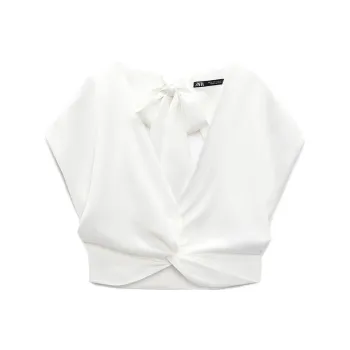 ZARA Flutter Sleeve T-Shirt Women's White