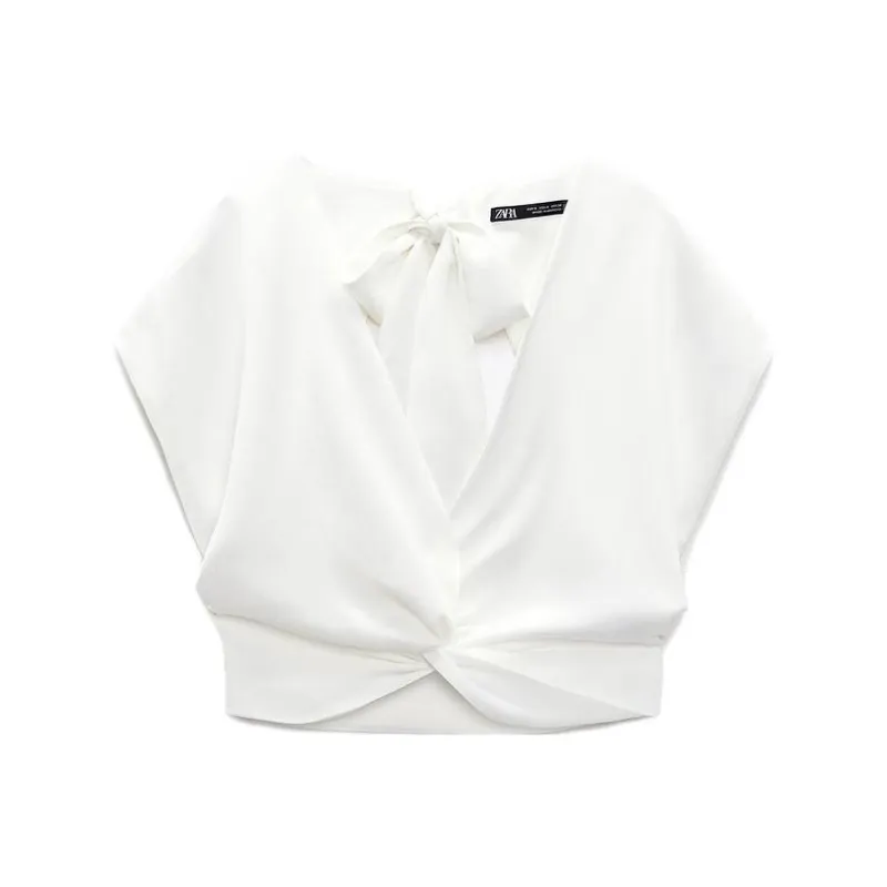 ZARA Flutter Sleeve T-Shirt Women's White-0