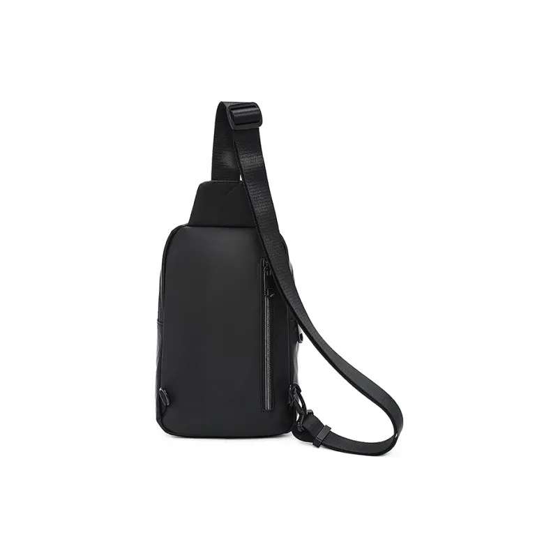 Old Man's Head Synthetic Leather Sling Bag Men's Black-3