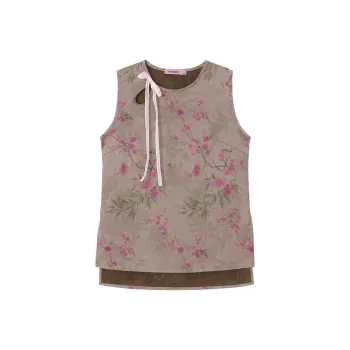 UNVESNO Tank Tops Women's Chinese Style Sand Cherry