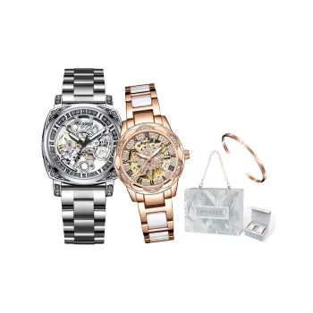MXXSEE Automatic Mechanical Movement Steel Strap Watch Unisex Cut Out Dial