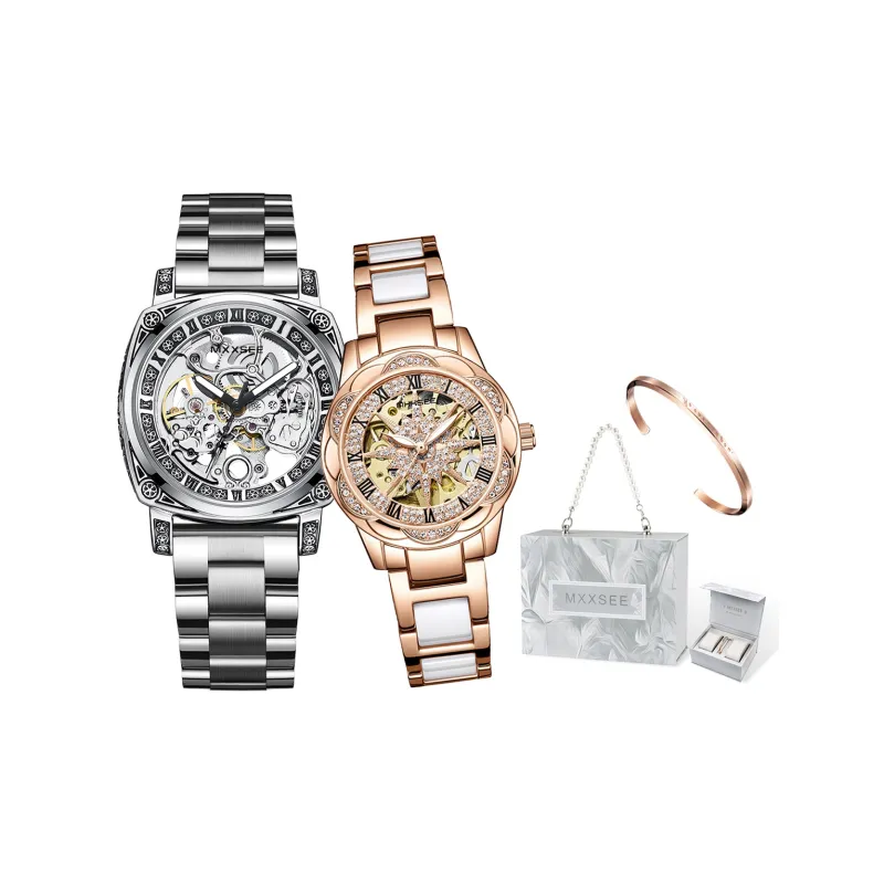 MXXSEE Automatic Mechanical Movement Steel Strap Watch Unisex Cut Out Dial-0