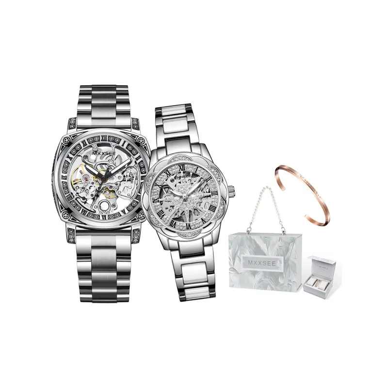MXXSEE Automatic Mechanical Movement Steel Strap Watch Unisex Cut Out Dial-22