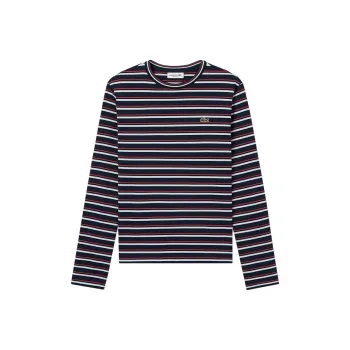 LACOSTE SS25 T Shirt Women's Red White/Dark Blue Stripes