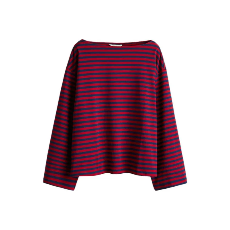 H&M T Shirt Women's Red/Blue Stripes-0
