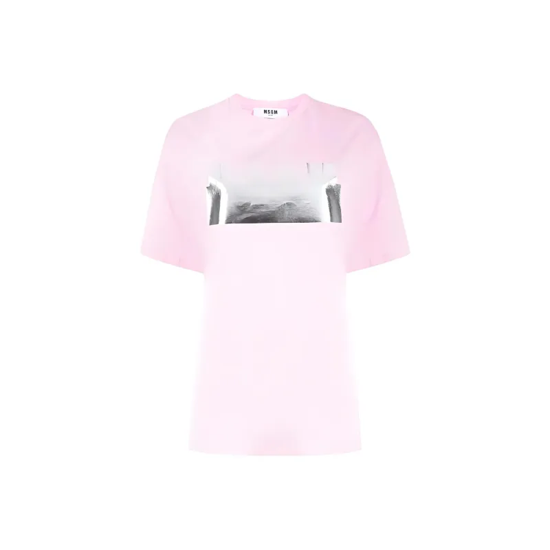 MSGM Drop Shoulder Sleeve T Shirt Women's Pink-0