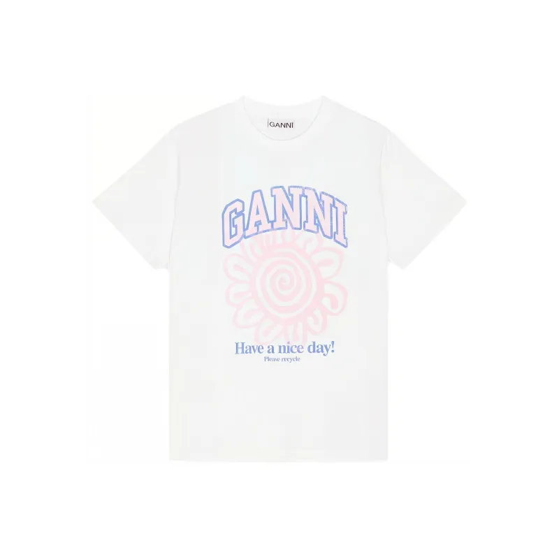 GANNI White Flower T-Shirt-0