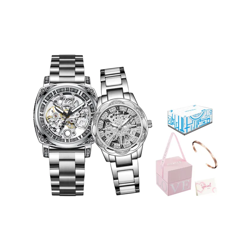 MXXSEE Automatic Mechanical Movement Steel Strap Watch Unisex Cut Out Dial-30