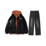 Clothing Set (Black Puffer Jacket+Stone-Washed Black Jeans)