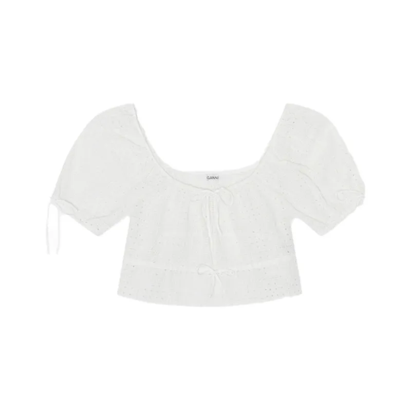 GANNI Broderie Anglaise Organic Cotton Top-0