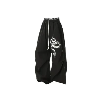 Ang2 Stu Casual Pants Unisex Black White Leopard Print