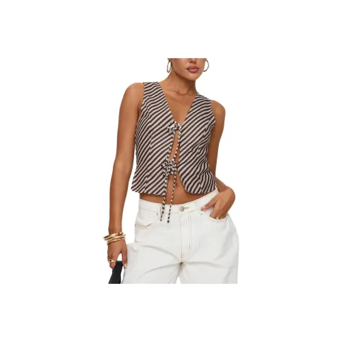 PRINCESS POLLY LISHAR TOP Tank Tops Women's Brown Stripes