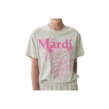 MARDI MERCREDI Three Flowers Collection SS25 T Shirt Women's Oatmeal Pink Korean Style