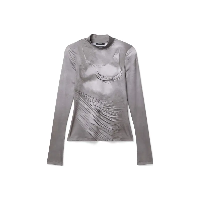 BALMAIN Draped Print Satin Top-0