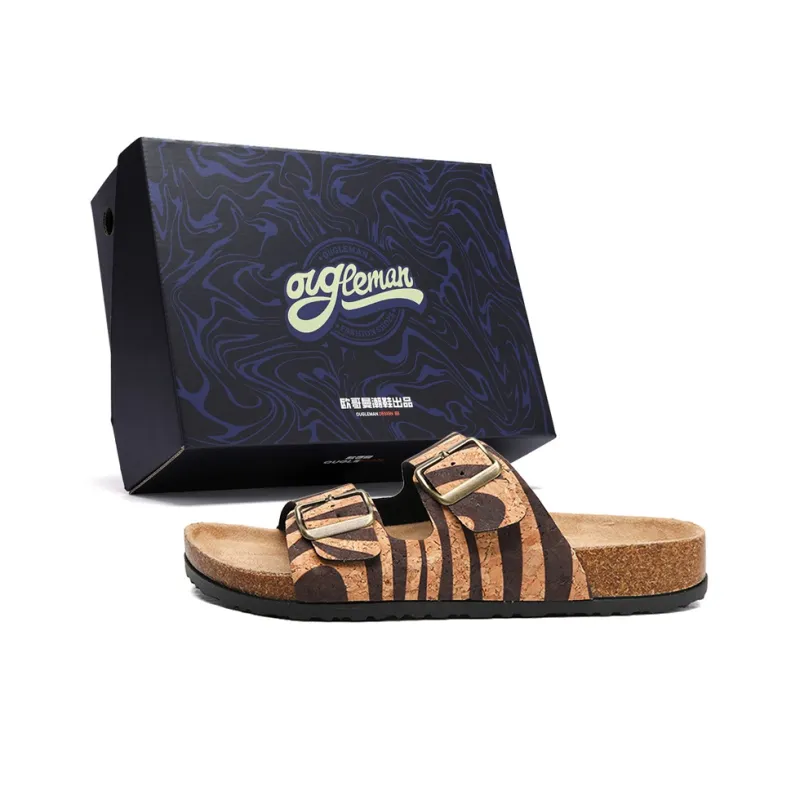 OUGLEMEN Cork Sole Quiet Abrasion Resistant Slide Slippers Women's-25
