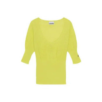 GANNI Logo Embroidered U Neck Knitted Top