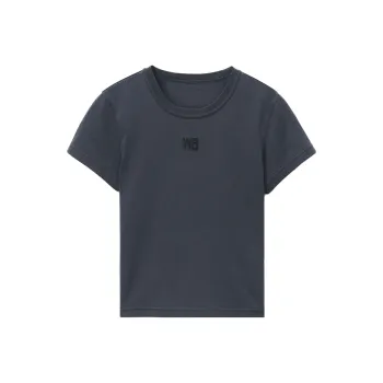Alexander Wang Puff Logo & Bound Neck Essential Jersey Shrunk Tee Soft Obsidian