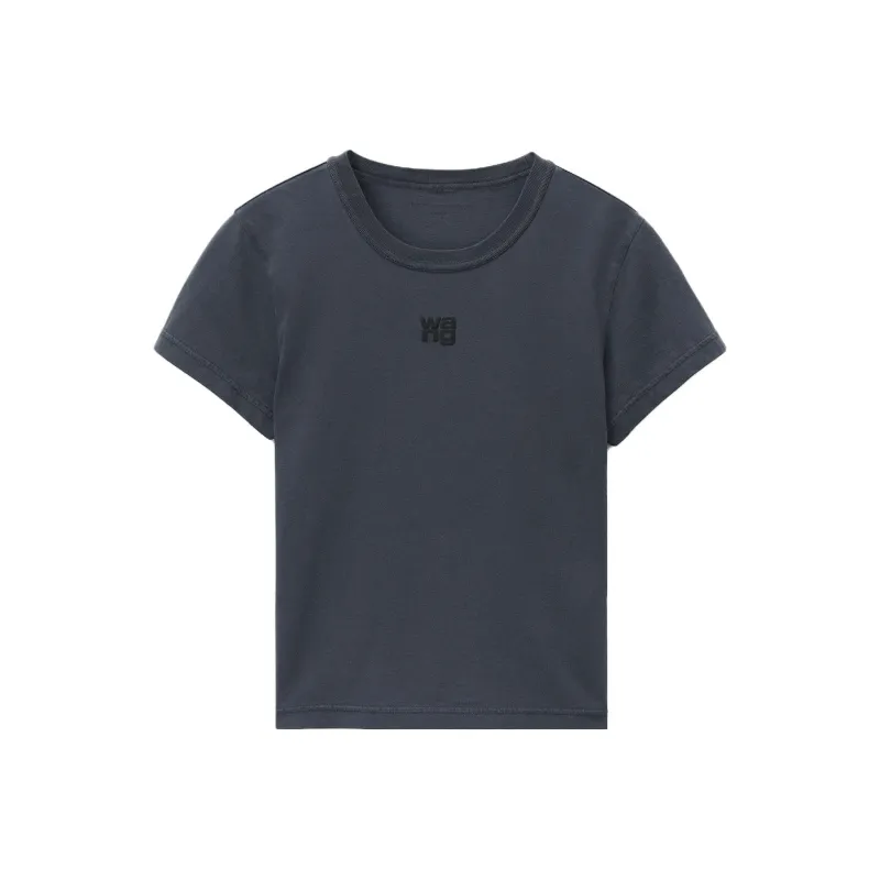 Alexander Wang Puff Logo & Bound Neck Essential Jersey Shrunk Tee Soft Obsidian-0