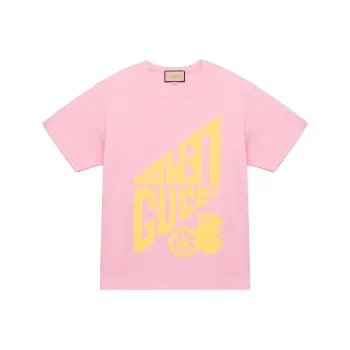 GUCCI Women's Lemon GUCCI Print T Shirt Pink/Yellow